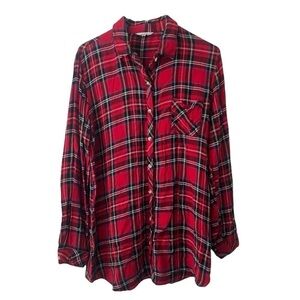Sim & Sam Red Plaid Flannel Long Sleeve Button Down I Size: XL
